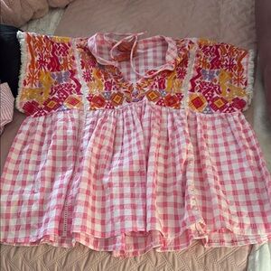 THML Pink and Yellow Embroidered Blouse